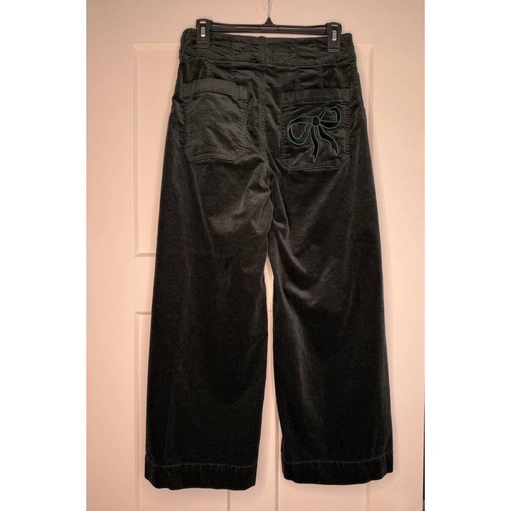 Maeve Anthropologie Colette Pants Women's 27 Forest Green Corduroy Wide Leg Bow
